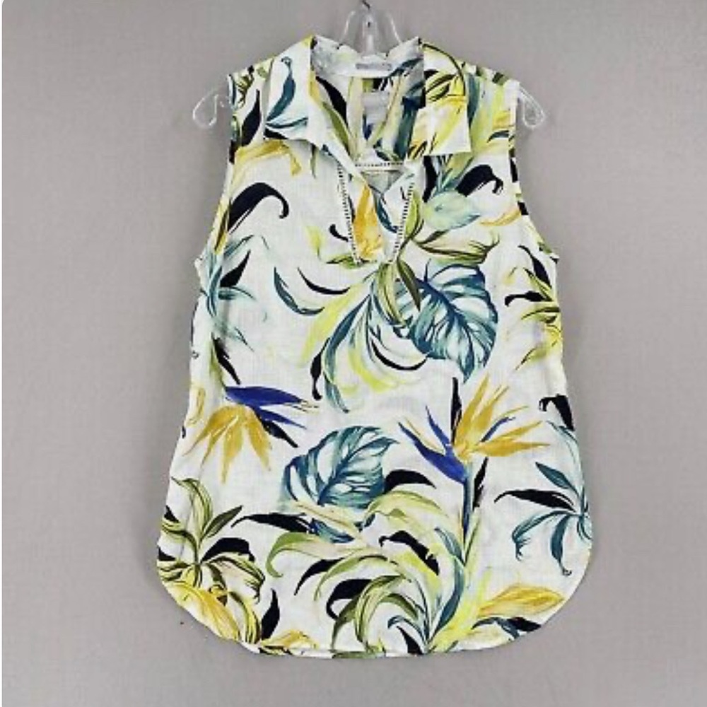 Chicos No Iron FreshChic Sleeveless Linen Button Down Tunic Size 0 White Floral